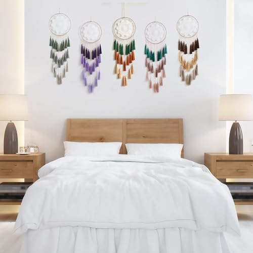 Artilady Macrame Dream Catchers for Bedroom - Tassel Wall Hanging Handmade Dreamcatchers Home Decor with Tassel Feather Ornament Craft Blessing Gift (Mix Brown) - Image 2