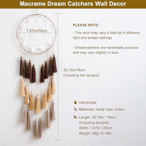 Artilady Macrame Dream Catchers for Bedroom - Tassel Wall Hanging Handmade Dreamcatchers Home Decor with Tassel Feather Ornament Craft Blessing Gift (Mix Brown) - Image 3