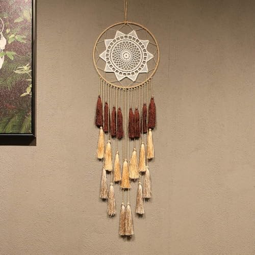 Artilady Macrame Dream Catchers for Bedroom - Tassel Wall Hanging Handmade Dreamcatchers Home Decor with Tassel Feather Ornament Craft Blessing Gift (Mix Brown) - Image 1