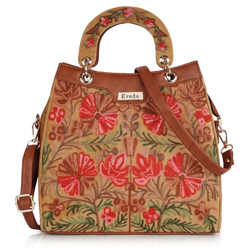 EVEDA Synthetic Leather Gorgeous Embrodeiry Stylish Design Hobo Women Handbag (Beige) - Image 1