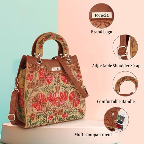 EVEDA Synthetic Leather Gorgeous Embrodeiry Stylish Design Hobo Women Handbag (Beige) - Image 2