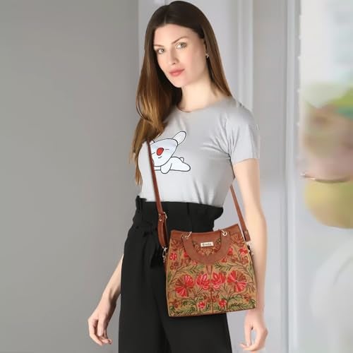 EVEDA Synthetic Leather Gorgeous Embrodeiry Stylish Design Hobo Women Handbag (Beige) - Image 5