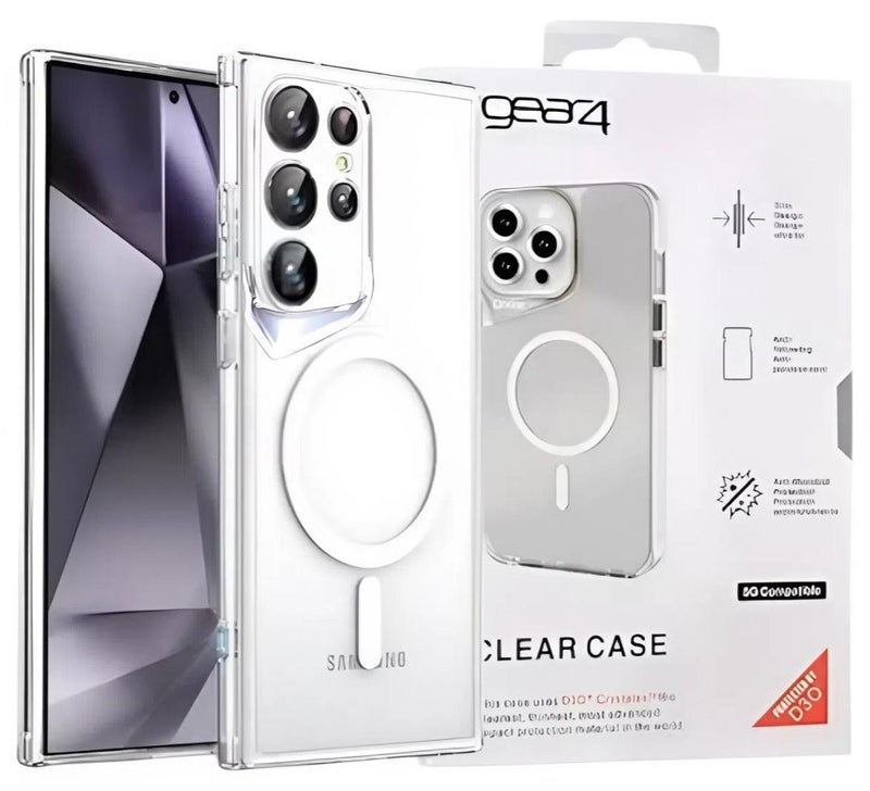 Gear4 Samsung Galaxy S25 Ultra, Shockproof Case, Magnetic Anti-Scratch Protective Cover Supports Wireless Charging MageSafe, Made of High Quality TPU - Clear - Image 1