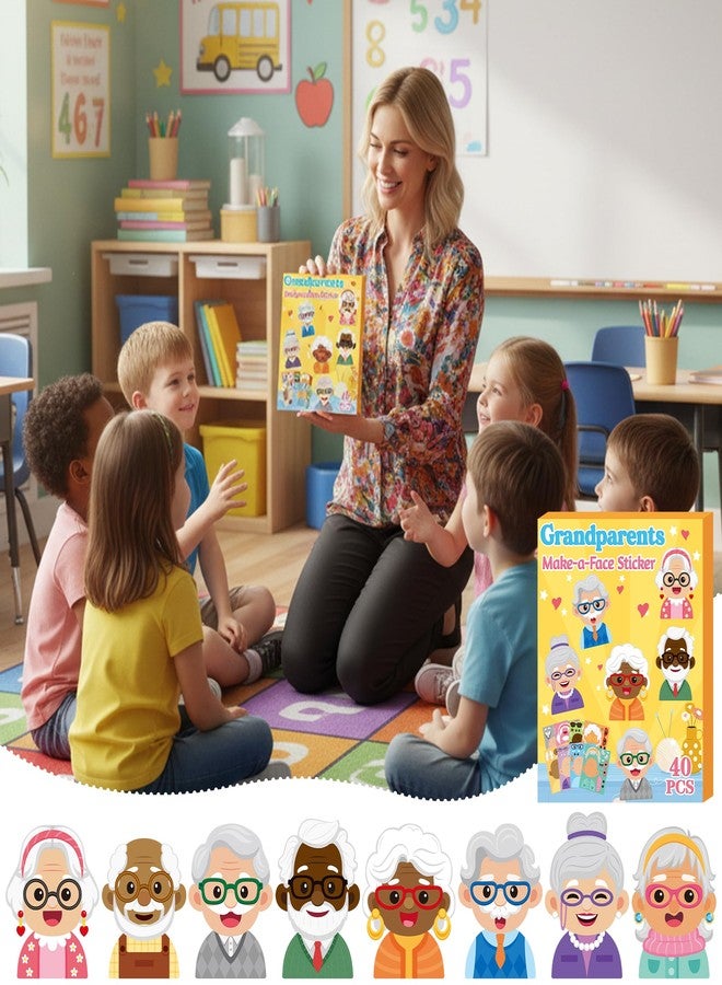 CY2SIDE 100th Days of School Grandparents Face Stickers - 40PCS Old Lady Grandpa Make a Face Sticker Sheet for Kids Classroom Reward, DIY 100 Days of School Craft Sticker Game Party Favor Home Project - Image 5