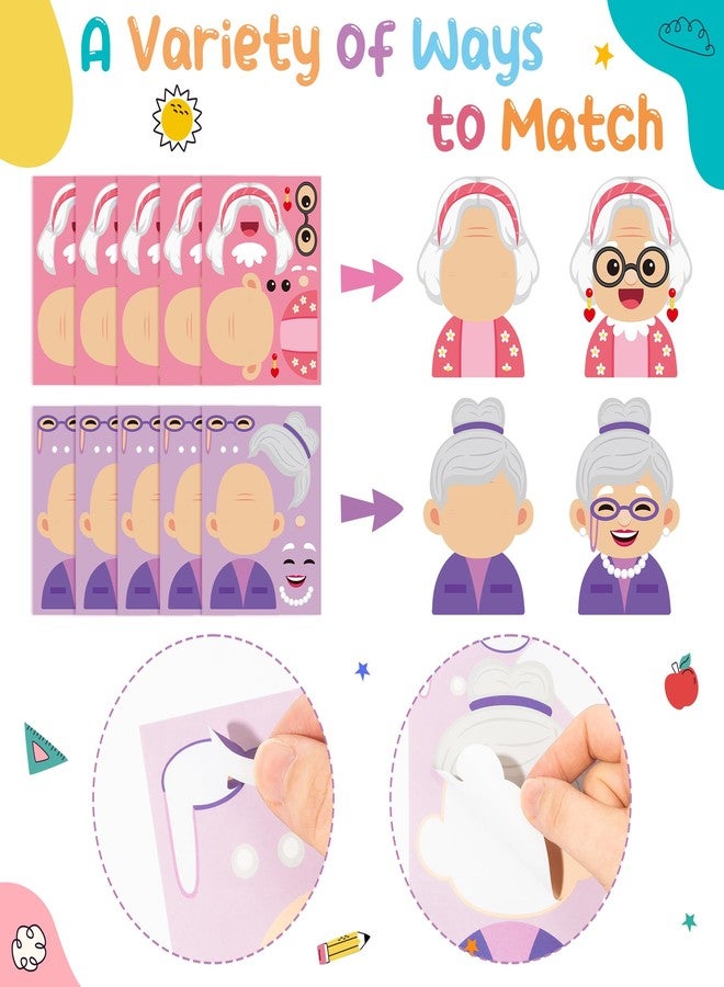 CY2SIDE 100th Days of School Grandparents Face Stickers - 40PCS Old Lady Grandpa Make a Face Sticker Sheet for Kids Classroom Reward, DIY 100 Days of School Craft Sticker Game Party Favor Home Project - Image 3