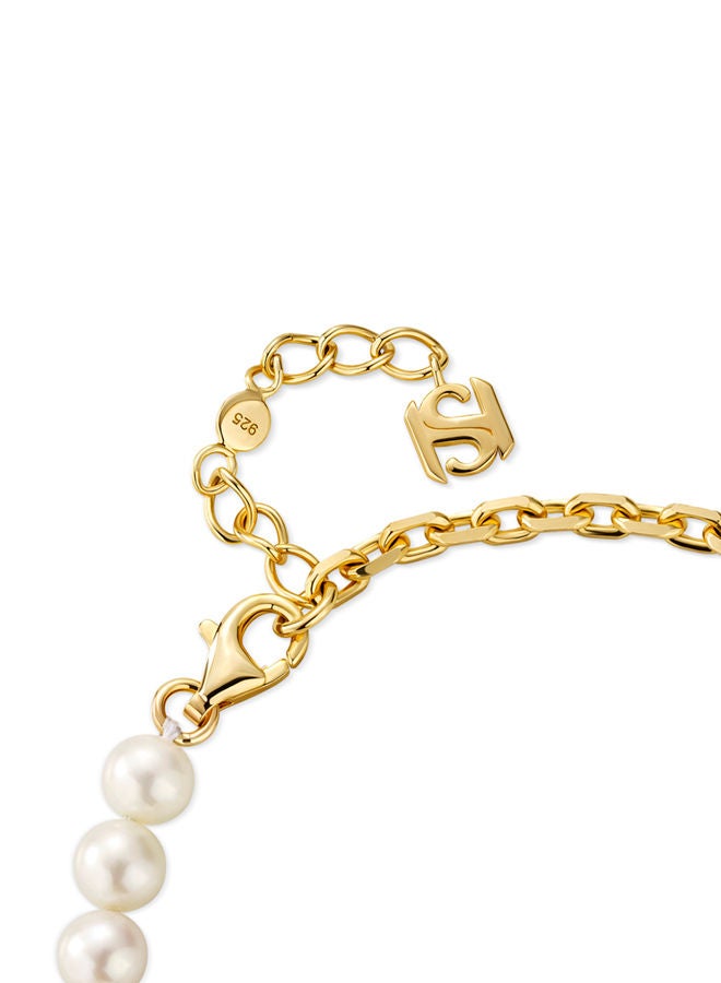 Saint Honore Paris سوار بونت ديه آرتس من فضة 925، مطلي بالذهب، نصف سلسلة كابل ونصف لؤلؤة مياه عذبة - 170+35 مم - Image 3