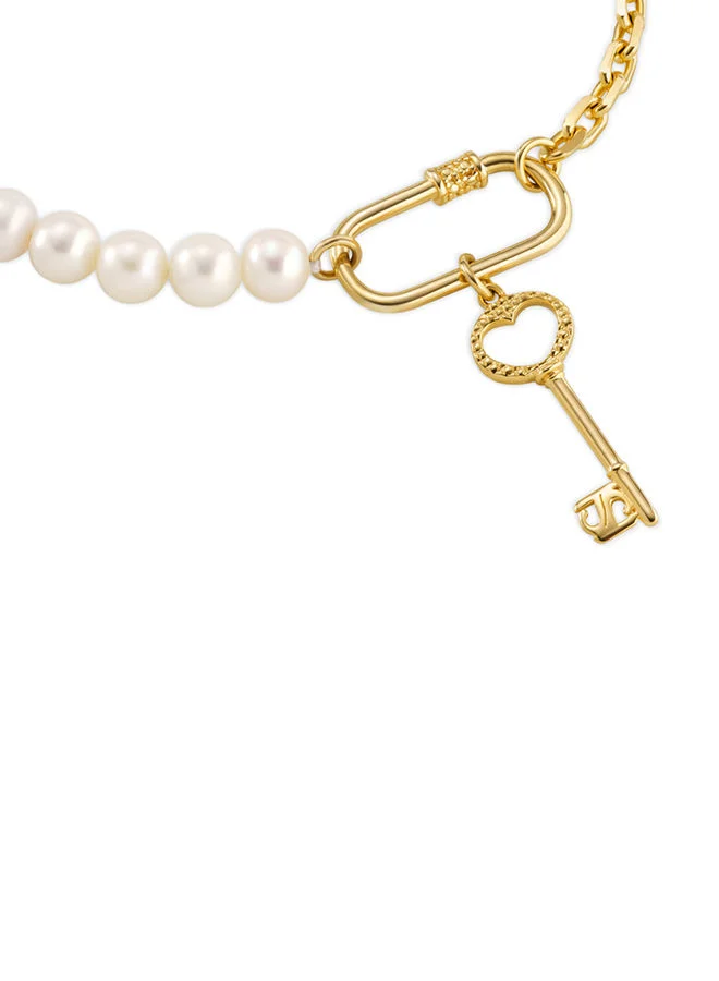سانت هونور Pont Des Arts Cle 925 Silver,Gold Plated Half Cablechain Half FreWater Pearls Bracelet - 170+35mm