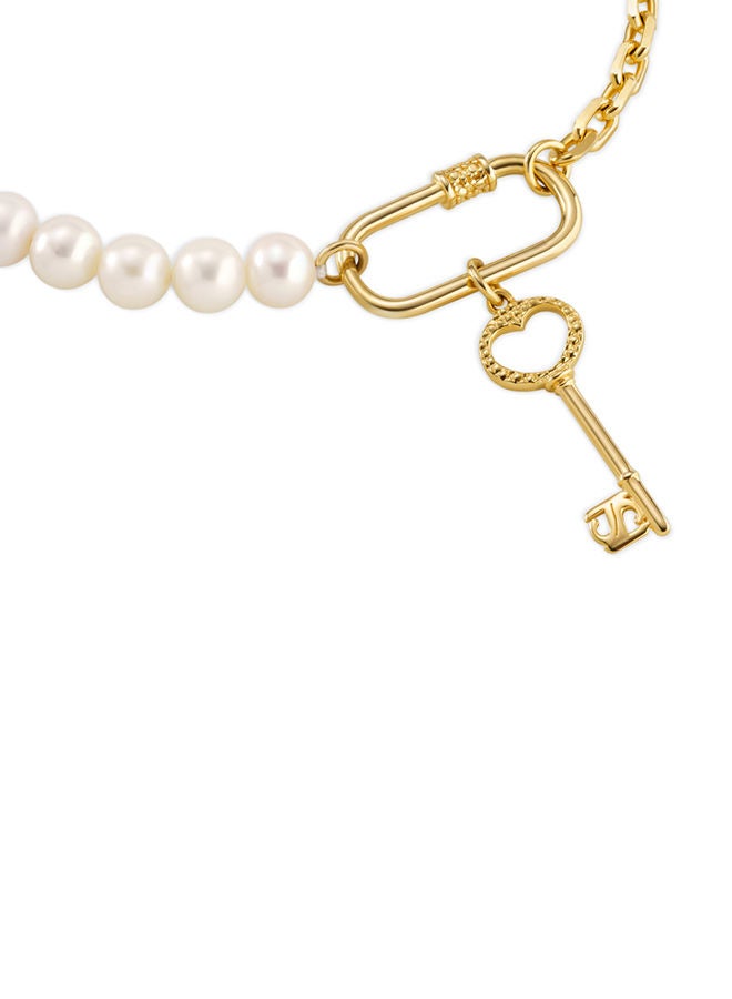 Saint Honore Paris سوار بونت ديه آرتس من فضة 925، مطلي بالذهب، نصف سلسلة كابل ونصف لؤلؤة مياه عذبة - 170+35 مم - Image 2