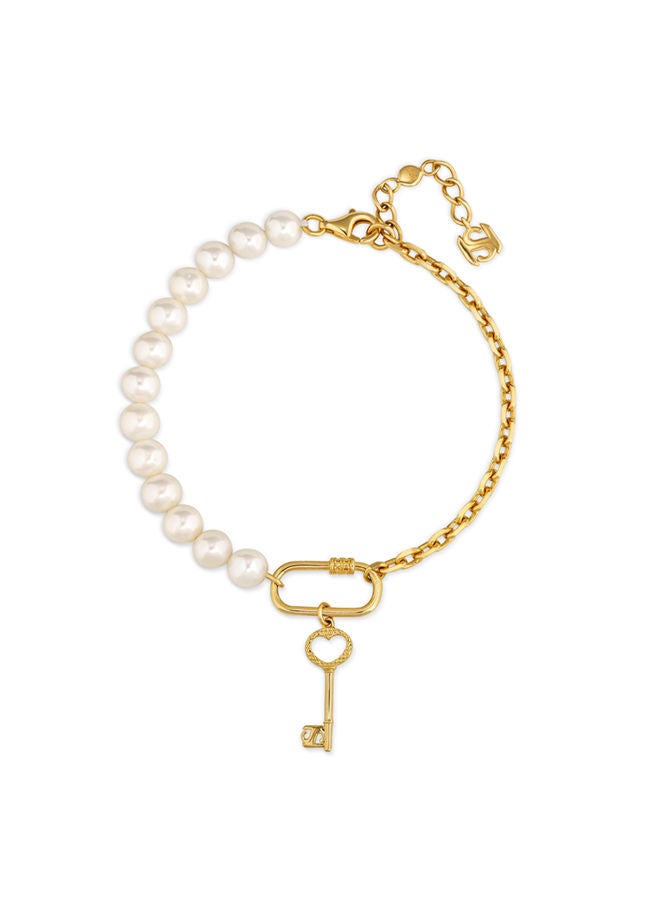 Saint Honore Paris سوار بونت ديه آرتس من فضة 925، مطلي بالذهب، نصف سلسلة كابل ونصف لؤلؤة مياه عذبة - 170+35 مم - Image 1