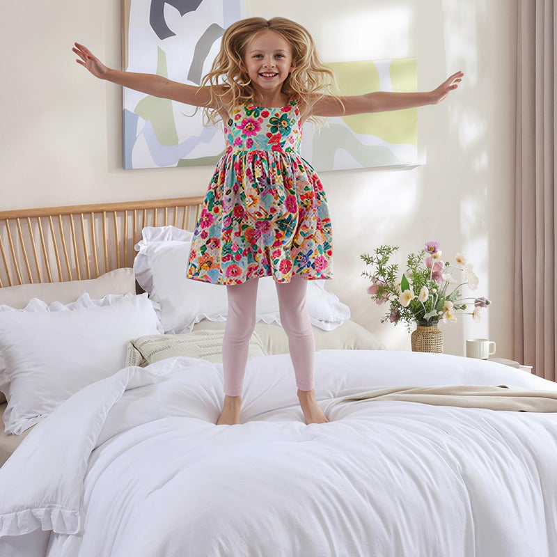 JANZAA Twin Comforter Set White Comforter Ruffled Comforter Set Soft Twin Size Bed Set Vintage Farmhouse Bed Comforter Set Fluffy Shabby Chic Bedding with 1 Pillowcase - Image 2