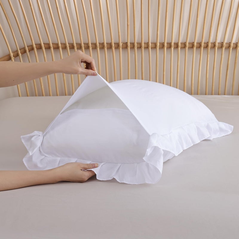 JANZAA Twin Comforter Set White Comforter Ruffled Comforter Set Soft Twin Size Bed Set Vintage Farmhouse Bed Comforter Set Fluffy Shabby Chic Bedding with 1 Pillowcase - Image 3