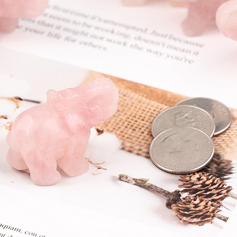 SUNYIK 1.5 Inch Rose Quartz Elephant Figurine, Healing Stone Elephant with Trunk Up Good Luck Desk Decor for Office Home - Image 4