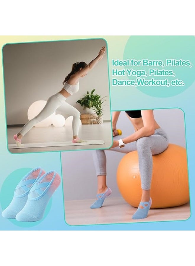 لياوسيسي 3 أزواج من جوارب رياضية نسائية مقاومة للانزلاق وقابلة للتنفس للياقة البدنية والبيلاتس، بألوان متدرجة، جوارب يوغا بمقاومة للانزلاق، جوارب رقص باليه، تمرينات حافية القدمين، جوارب ثابتة للتمارين - Image 4