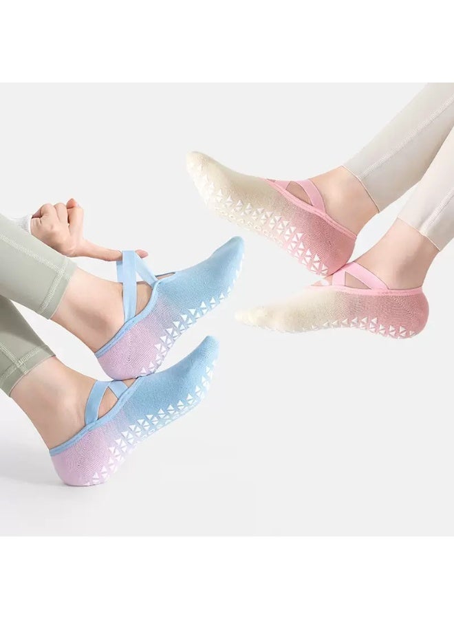 لياوسيسي 3 أزواج من جوارب رياضية نسائية مقاومة للانزلاق وقابلة للتنفس للياقة البدنية والبيلاتس، بألوان متدرجة، جوارب يوغا بمقاومة للانزلاق، جوارب رقص باليه، تمرينات حافية القدمين، جوارب ثابتة للتمارين - Image 3