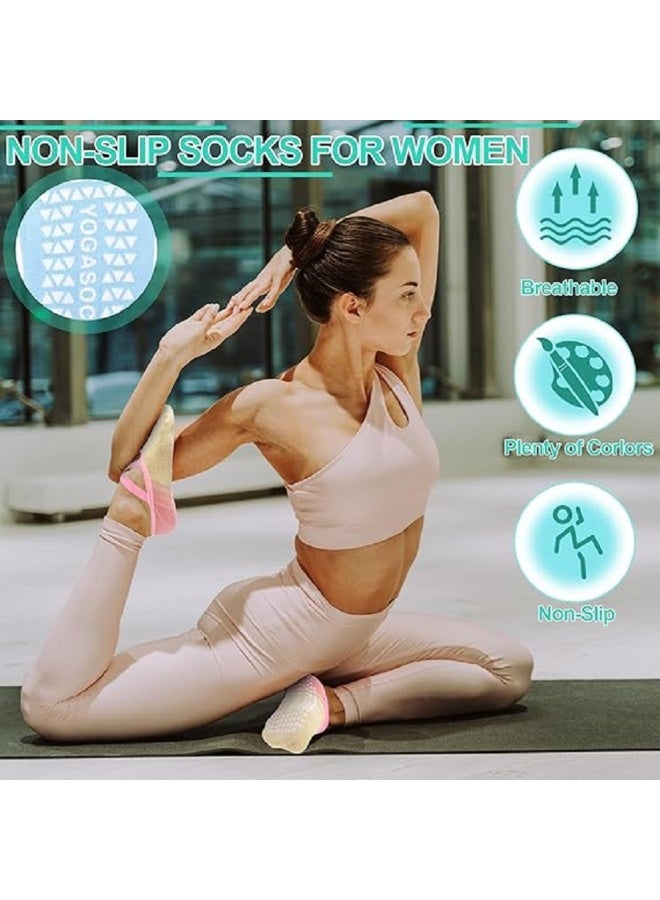 لياوسيسي 3 أزواج من جوارب رياضية نسائية مقاومة للانزلاق وقابلة للتنفس للياقة البدنية والبيلاتس، بألوان متدرجة، جوارب يوغا بمقاومة للانزلاق، جوارب رقص باليه، تمرينات حافية القدمين، جوارب ثابتة للتمارين - Image 5