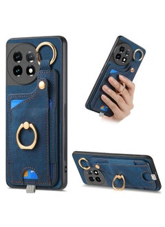 For OnePlus 11 Retro Skin-feel Ring Card Bag Phone Case with Hang Loop(Blue)