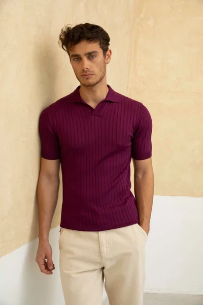 Cool Tarz Cool Style Men's Ribbed Polo Neck Knit T-Shirt