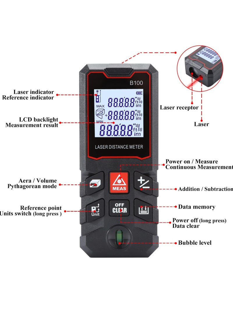 Generic - Laser Measure 328Ft, M/in/Ft Units Switch Laser Distance Meter With LCD Backlit Digital Laser Tape Measure Measurement Tool,Pythagorean Mode Distance Measure Area And Volume Calculation - Image 1
