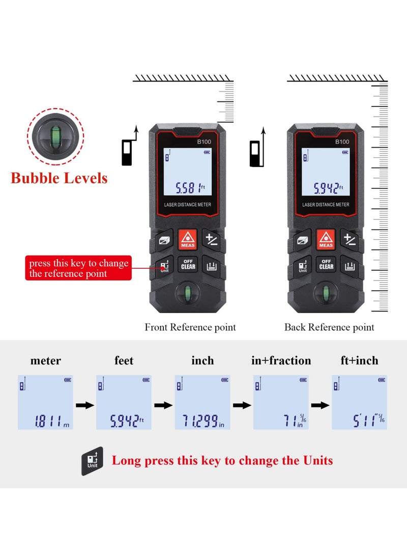 Generic - Laser Measure 328Ft, M/in/Ft Units Switch Laser Distance Meter With LCD Backlit Digital Laser Tape Measure Measurement Tool,Pythagorean Mode Distance Measure Area And Volume Calculation - Image 1