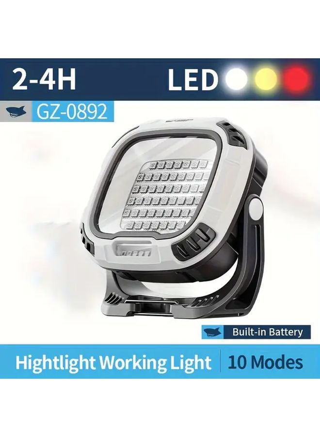 GZ 0892 Gray D Rechargeable RGB LED Work Light 56 LEDs 10 Modes Magnetic Base Rotating Bracket - Image 1