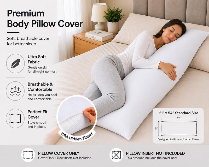 EVOLIVE New Soft Brushed Premium Microfiber Body Pillow Cover 21"x54" Pillowcases with Zipper Closure Set of 2 (Body Pillow Cover 21"x54" Pack of 2, White) - Image 4