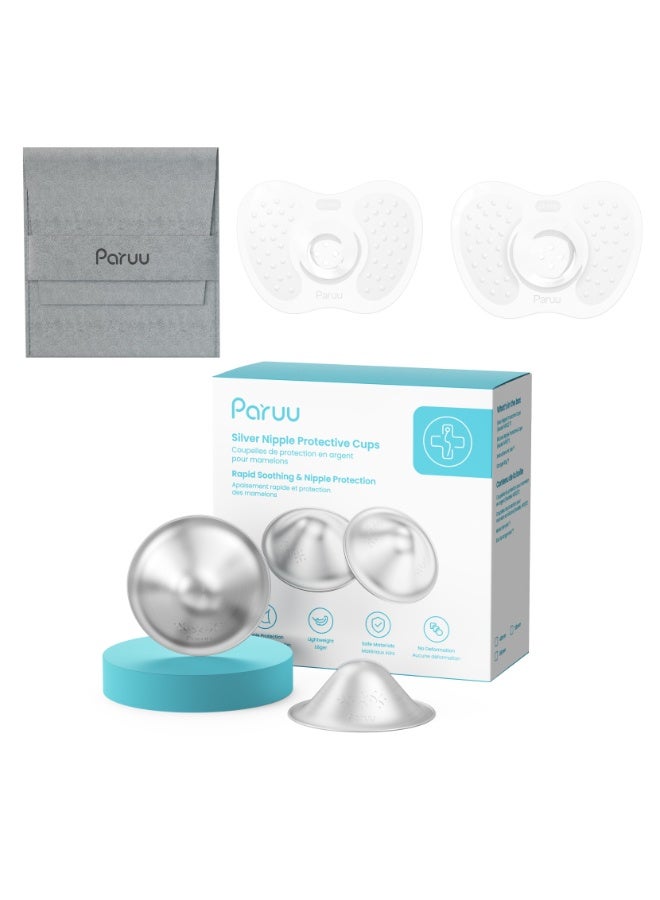 Paruu Silver Nipple Shields for Breastfeeding | 999 Silver Nursing Cups with Silicone Nipple Covers - Image 1
