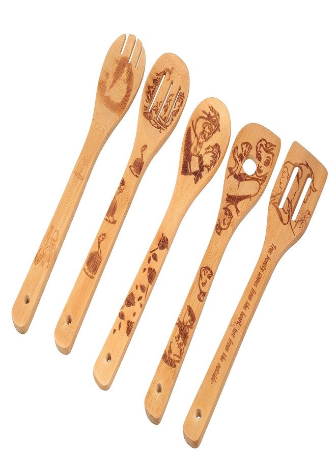 Keast 5Pcs Beauty Bamboo Spatula Spoon Set, Beast Nonstick Spatulas and Spoons Kitchen Christmas Decoration Birthday Gift Christmas Gift Valentine's Day Gift for Women - Image 1