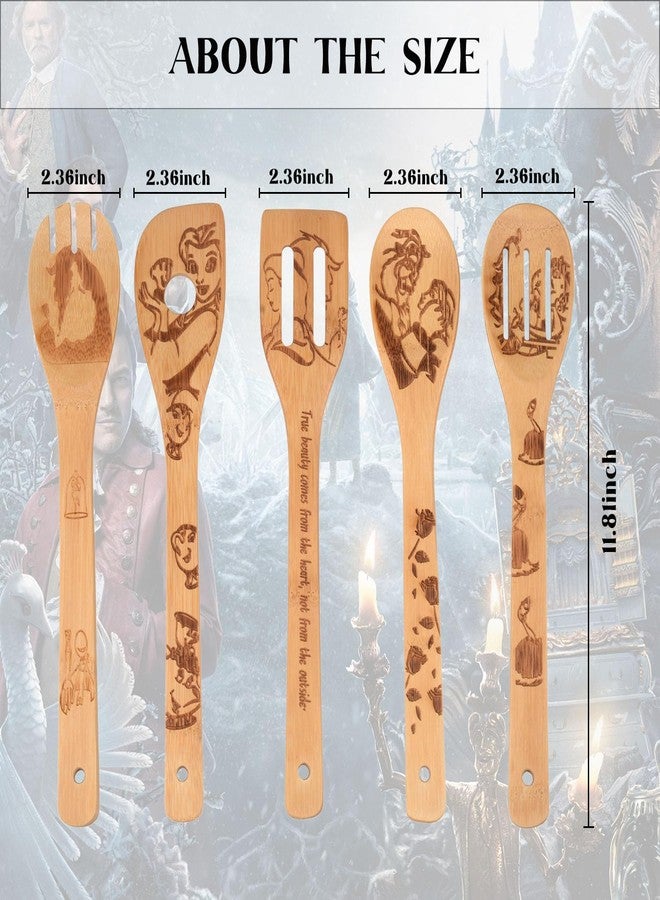Keast 5Pcs Beauty Bamboo Spatula Spoon Set, Beast Nonstick Spatulas and Spoons Kitchen Christmas Decoration Birthday Gift Christmas Gift Valentine's Day Gift for Women - Image 3