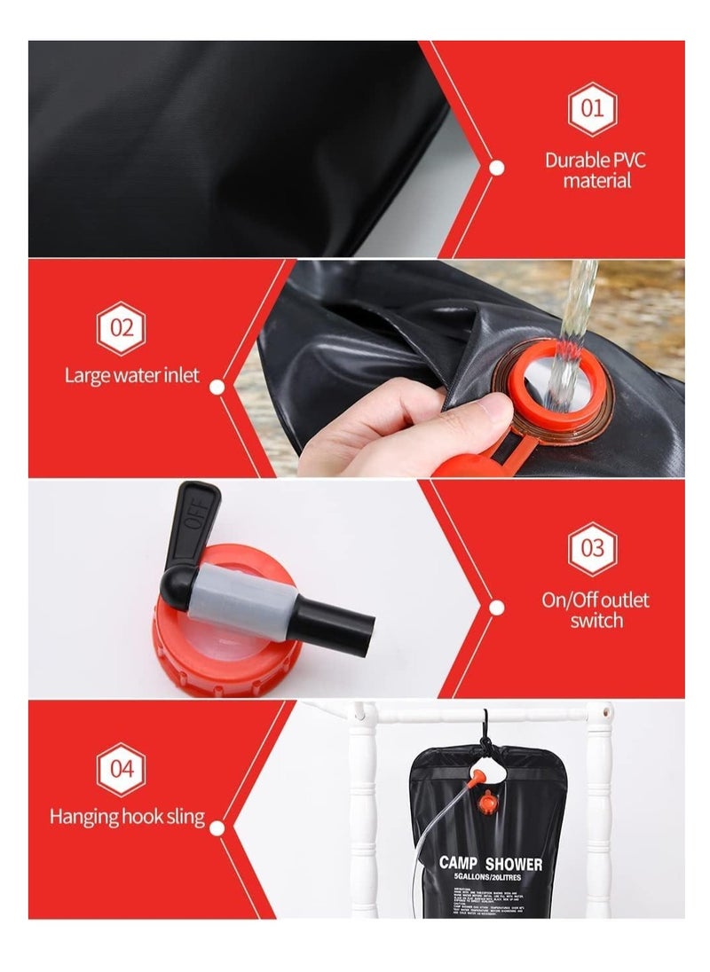 SYOSI - Solar Shower Bag, 5 Gallons20L Camping Shower Bag, Portable Shower Bag with Removable Hose and On Off Switchable Shower Head for Camping Beach Swimming Outdoor Traveling - Image 1