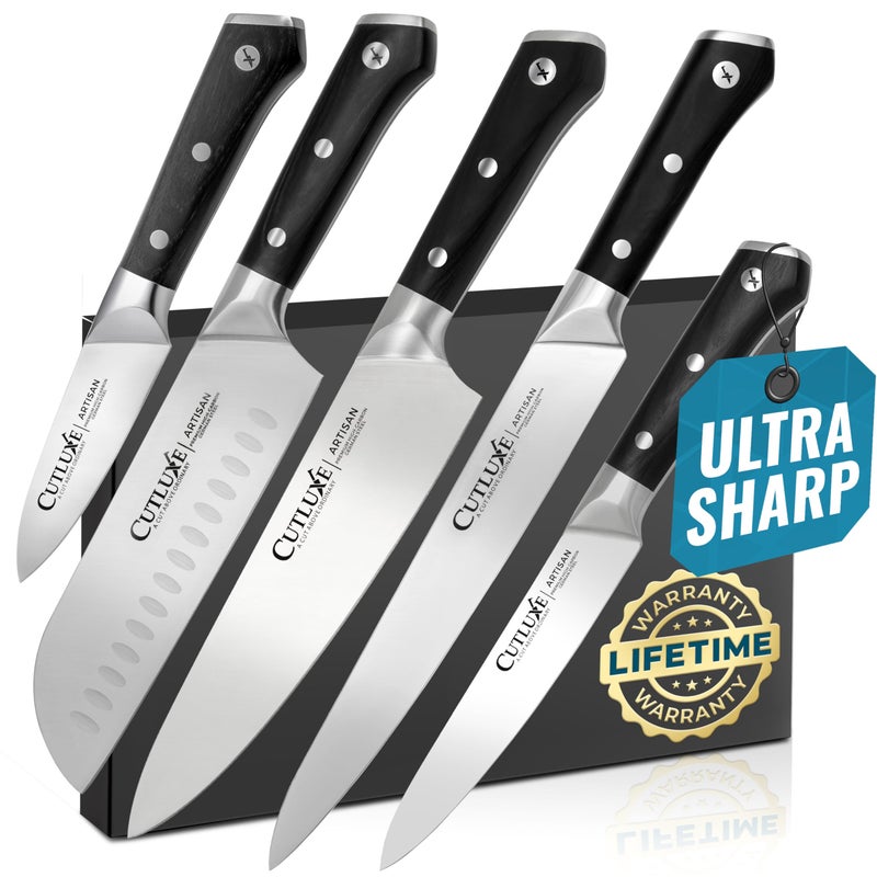 Cutluxe Kitchen Knives, 5 Pcs Chef's Knife Set – Razor Sharp German Steel, Full Tang, Ergonomic Handles – Artisan Series - Image 1