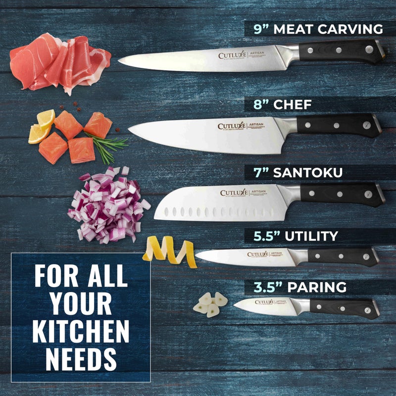 Cutluxe Kitchen Knives, 5 Pcs Chef's Knife Set – Razor Sharp German Steel, Full Tang, Ergonomic Handles – Artisan Series - Image 2