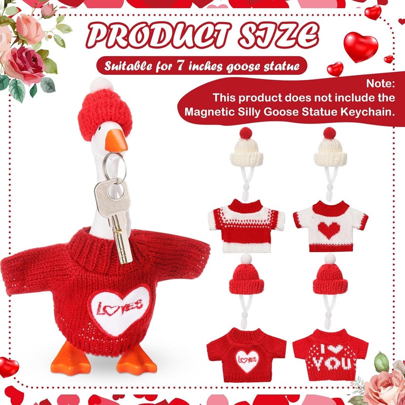 SilTriangle 4 Set Valentine's 7 Inch Mini Desk Goose Outfits Magnetic Silly Goose Statue Romantic Valentine Knitted Costume for Magnetic Duck Statue Table Desk Key Holder Decor - Image 2