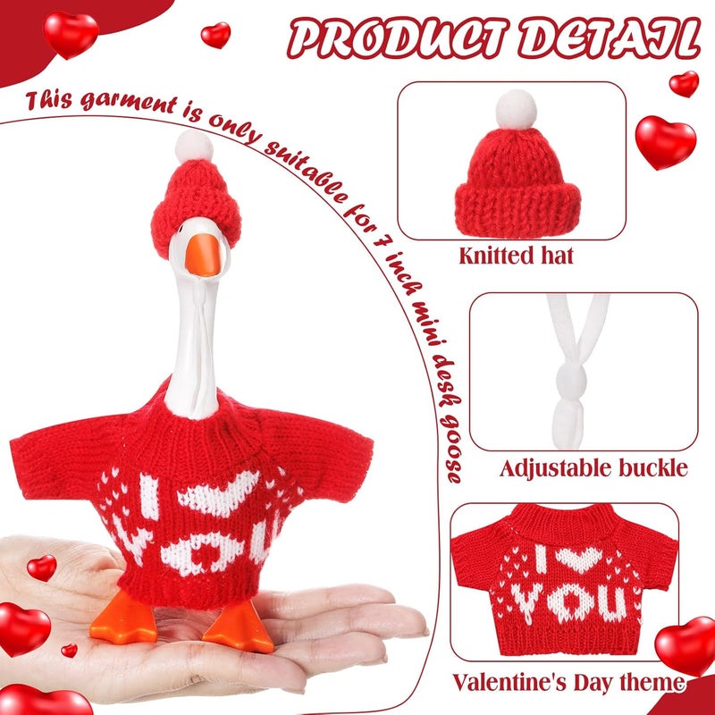 SilTriangle 4 Set Valentine's 7 Inch Mini Desk Goose Outfits Magnetic Silly Goose Statue Romantic Valentine Knitted Costume for Magnetic Duck Statue Table Desk Key Holder Decor - Image 3