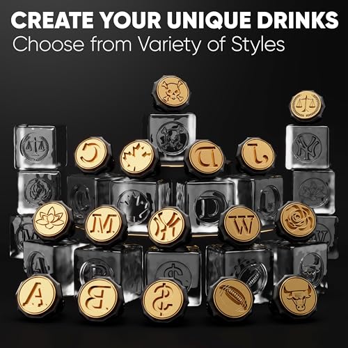 Berlinzo Ice Stamp Ring for Cube & Sphere - Custom Ice Cubes for Whiskey, Mojito Cocktails – M Letter Shaped Brass Ice Stamp m/ 3mm Depth - Black - Image 4