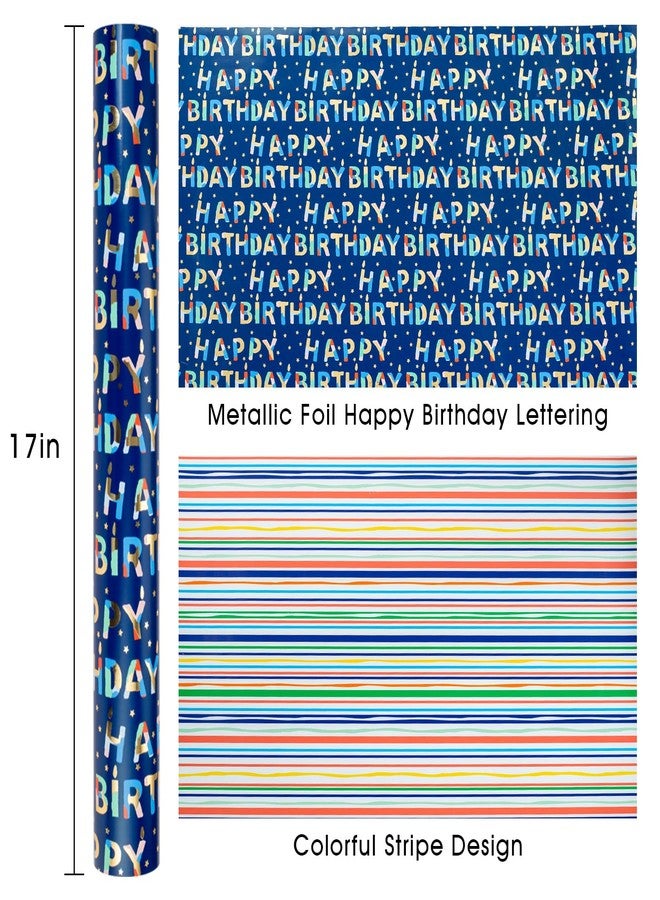 Flyhill Reversible Birthday Wrapping Paper-Metallic Colorful Birthday Lettering & Stripe Design for Birthday,Baby Shower-17Inches X 33Feet(46.8sq. ft.) - Image 5