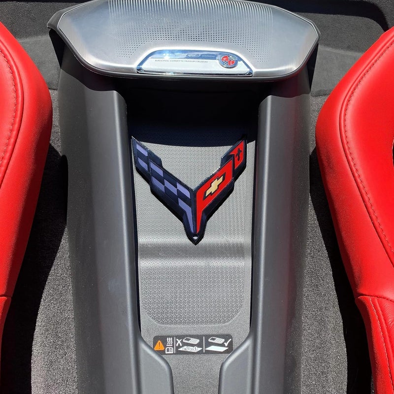 C8 Corvette Waterfall Wireless Phone Charging Bay Crossed Flag Emblem Decal  45 x 45 Logo USA Made for 20202025 Corvettes Black