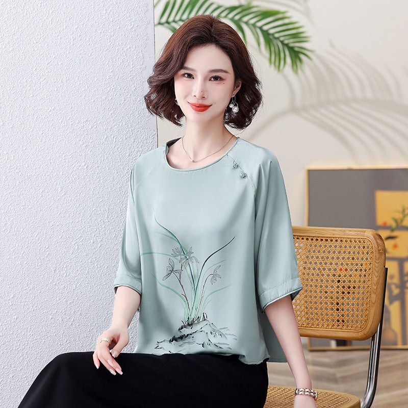Mother'S Clothes Western Style Middle-Aged And Elderly Women'S Summer Clothes Suit Plus Size Casual 50-Year-Old Short-Sleeved T-Shirt Two-Piece Set - Image 1