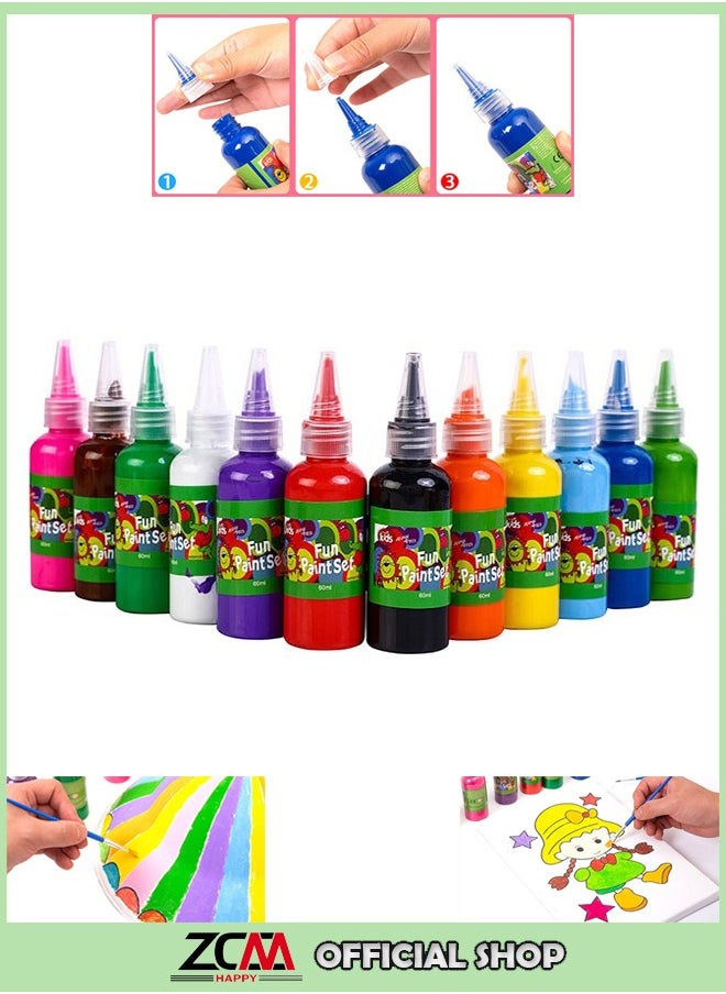 ZCM-HAPPY 12 Color Watercolor Paint Set 60ml Suitable for Painting DIY Graffiti Non-Toxic Art Materials for Kids Craft Kits for Girls and Boys Vibrant Colors STEM Engaging Activities Water Marbling for Kids 6 Years and Up  - Image 1