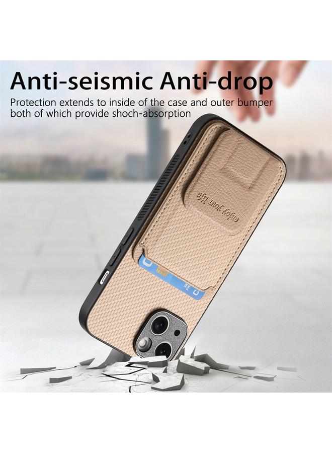 S-TOP Case For iPhone 14 Plus Carbon Fiber Card Bag Fold Stand Phone Case - Image 3