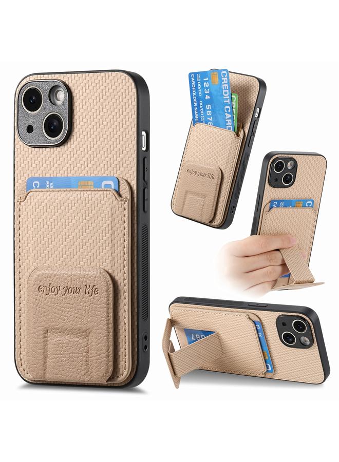 S-TOP Case For iPhone 14 Plus Carbon Fiber Card Bag Fold Stand Phone Case - Image 1