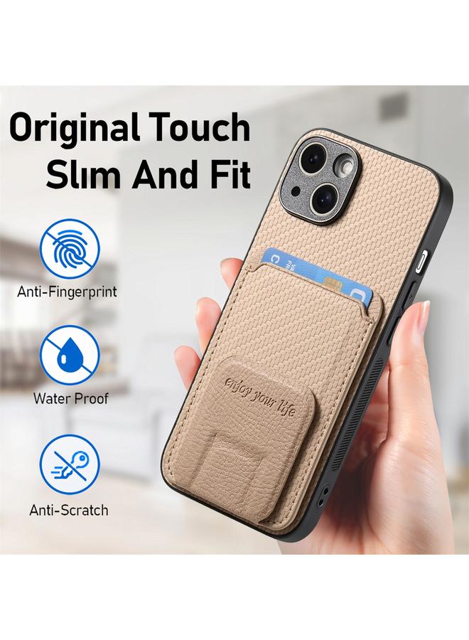 S-TOP Case For iPhone 14 Plus Carbon Fiber Card Bag Fold Stand Phone Case - Image 5