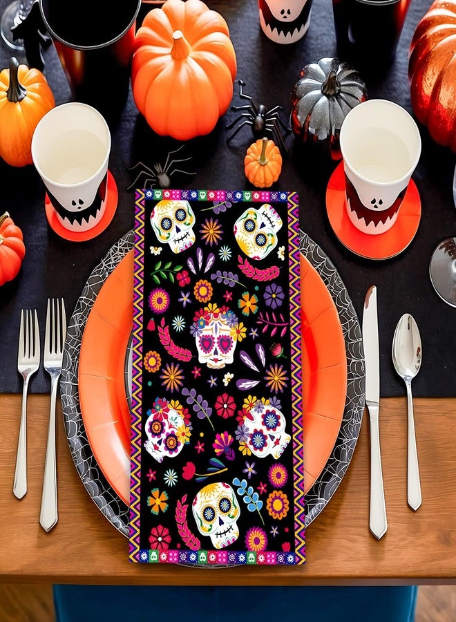JarThenaAMCS 100Pcs Halloween Guest Napkins Floral Skull Disposable Napkins Mexican Dinner Hand Towel Paper Napkins for Bathroom Holiday Fiesta Party Table Supplies - Image 5