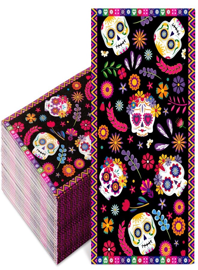 JarThenaAMCS 100Pcs Halloween Guest Napkins Floral Skull Disposable Napkins Mexican Dinner Hand Towel Paper Napkins for Bathroom Holiday Fiesta Party Table Supplies - Image 1