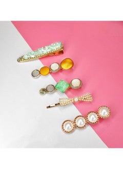 ANNACREATIONS 5 Piece Korean Style Pearl Metal Hair Clips Plastic Pearl Barrettes Hairpin For Women & Girls(Golden)  - Image 3
