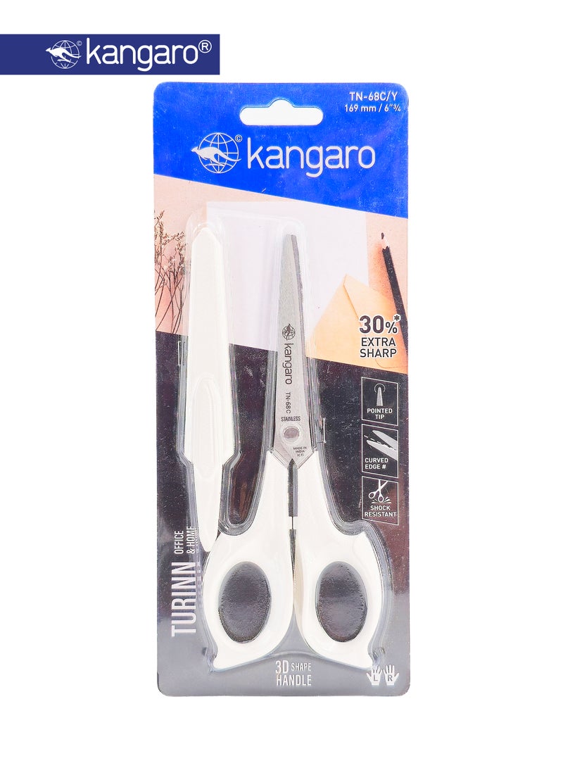 Kangaro Stainless Steel Office Scissors 169mm with 3D Handle & Safety Cap - Image 2