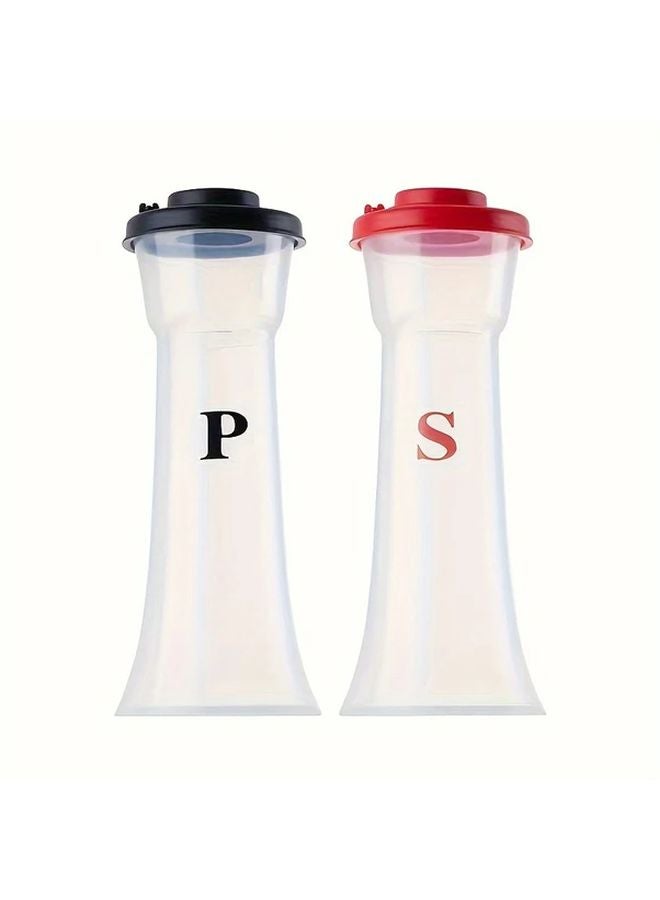 4pcs Black And Red Plastic Salt Pepper Shakers With Lids For Picnic Camping Travel - Image 1
