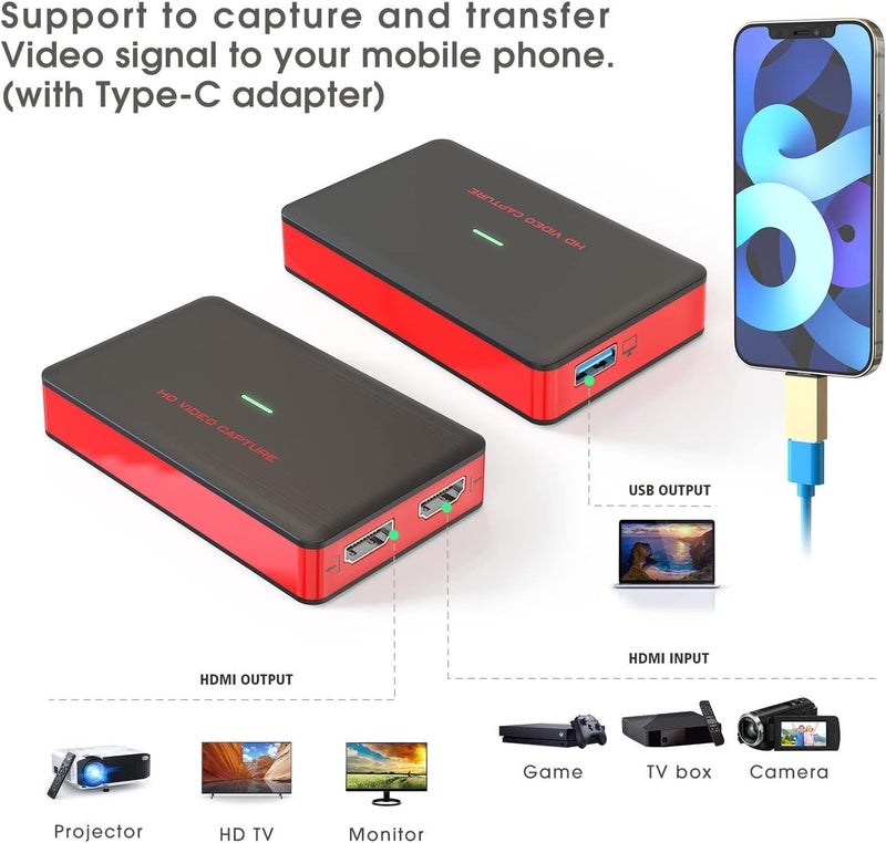 VIXLW كارت التقاط فيديو الألعاب HDMI بدقة 4K، بدقة 1080P و60 إطارًا في الثانية للصوت والفيديو، للألعاب، البث المباشر، كارت التقاط من HDMI إلى USB 3.0 متوافق مع أنظمة Windows وLinux وOs X وXbox 360 وWii U والكمبيوتر الشخصي - Image 3