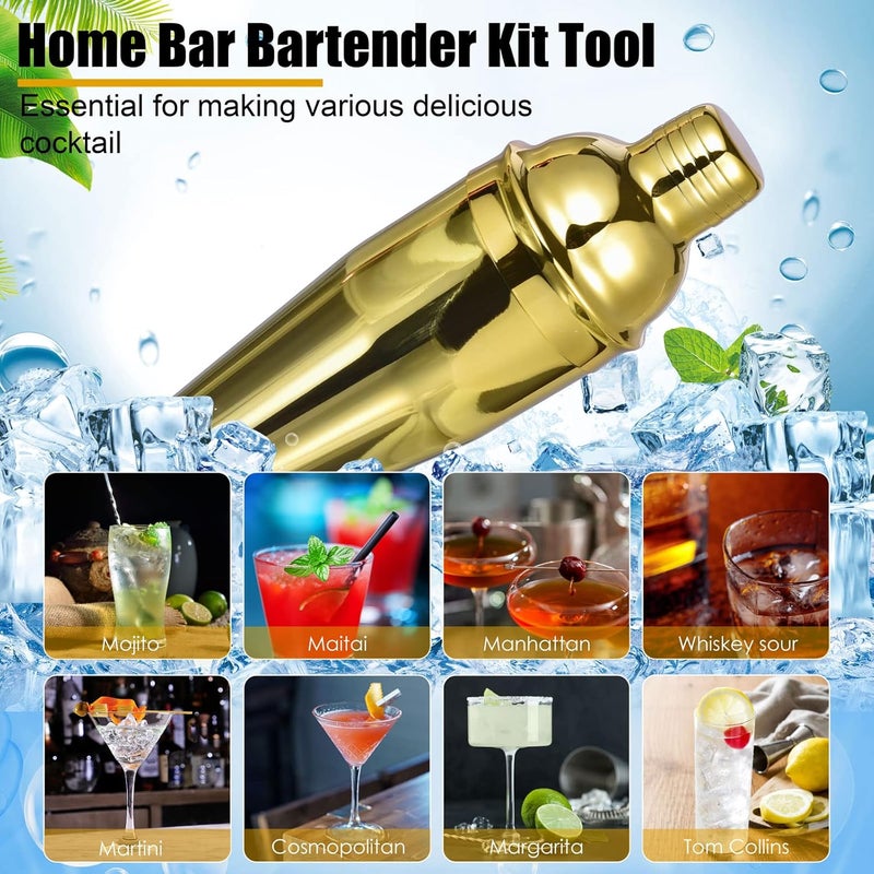 Esmula Bartender Kit with Stylish Bamboo Stand, 12 Piece 25oz Cocktail Shaker Set for Mixed Drink, Professional Stainless Steel Bar Tool Set, Gift for Man Dad- Cocktail Recipes Booklet (Gold) - Image 5