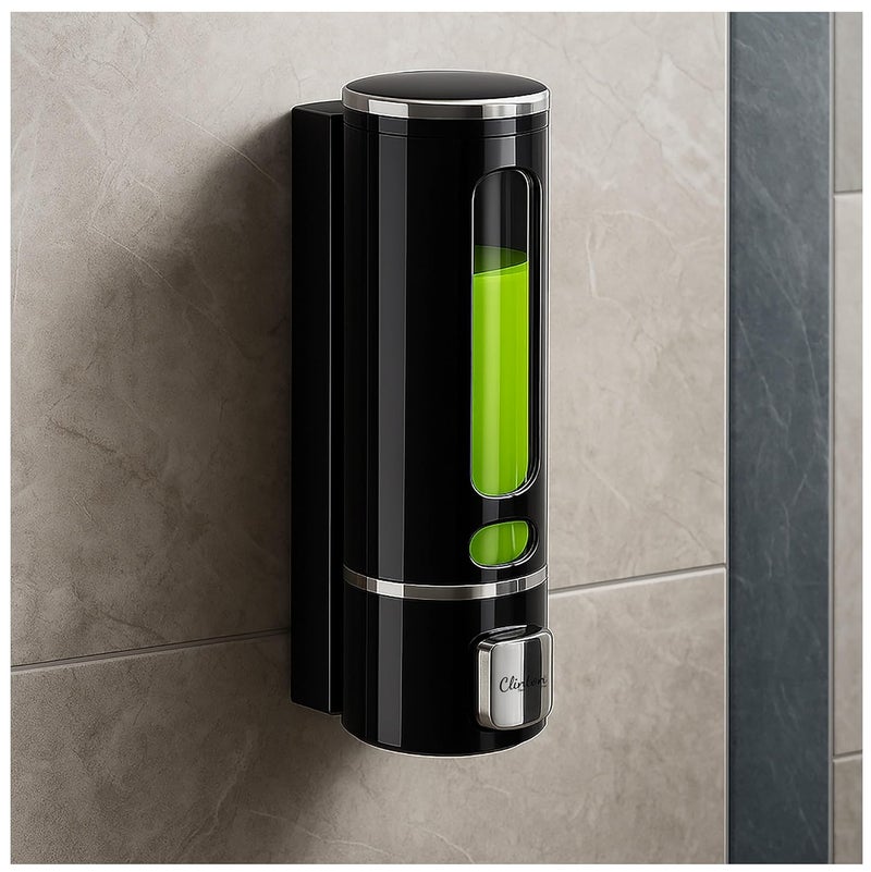 CLINTON حامل صابون سائل متعدد الاستخدامات مثبت على الحائط سعة 400 مل للحمام (أسود) - Image 1