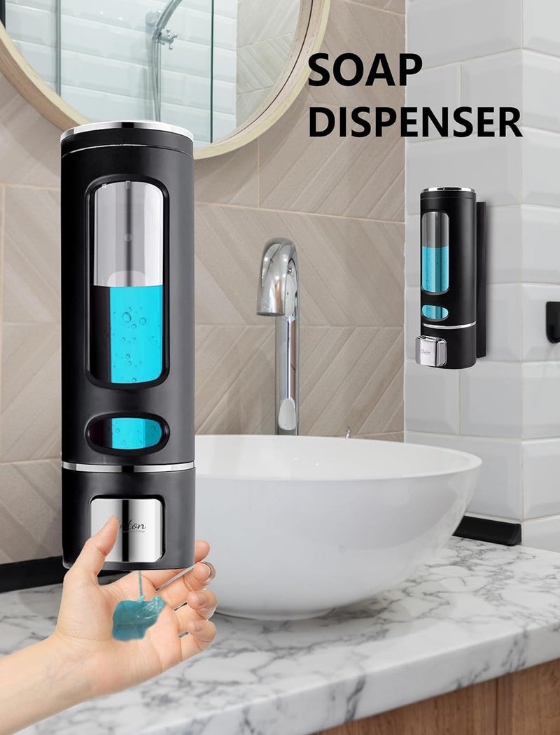 CLINTON حامل صابون سائل متعدد الاستخدامات مثبت على الحائط سعة 400 مل للحمام (أسود) - Image 2